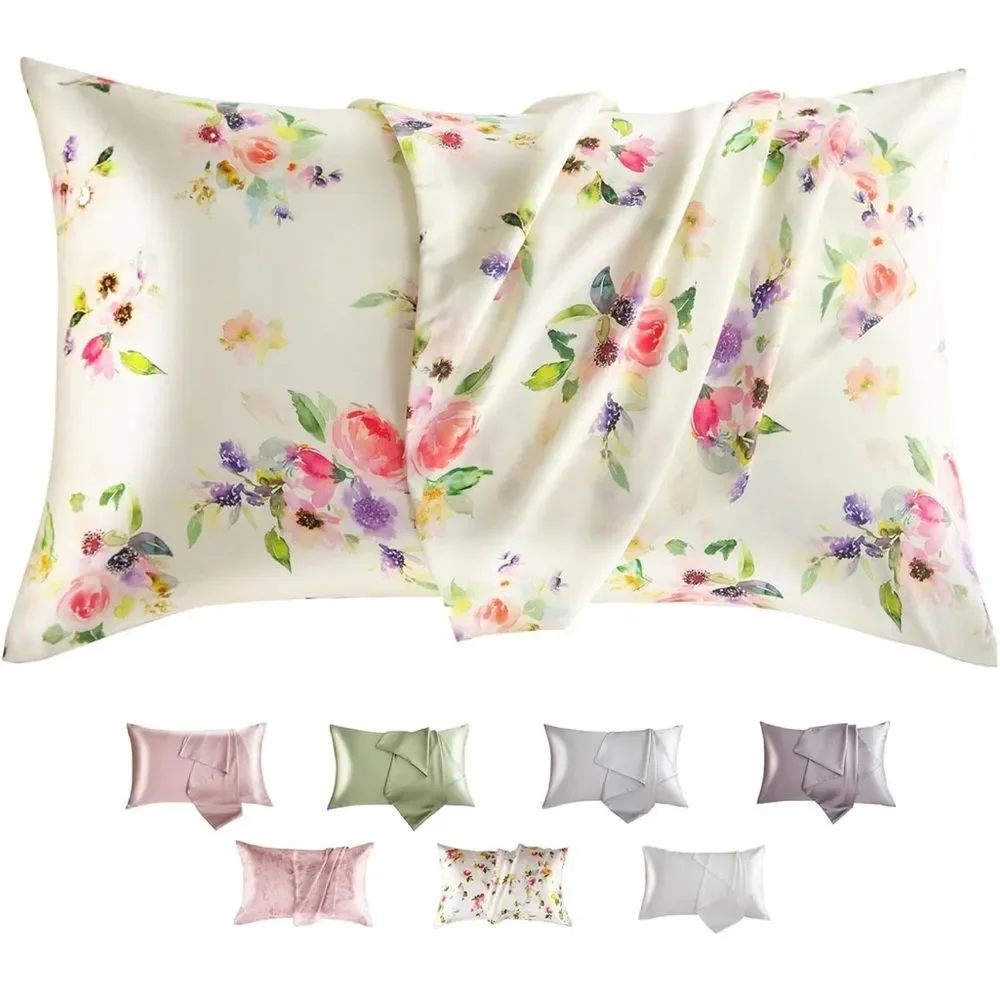 TWO 100% Lyocell NEW 'TELUS' Pillowcases Beige Floral Standard Size Covers